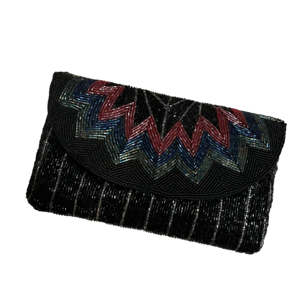Vintage ADG Beaded Chevron Clutch – 80s/90s Rainbow Glam
